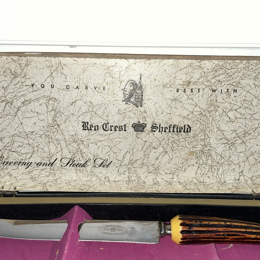 Sheffield Crown Crest Carving‎ Set & Steak Knives